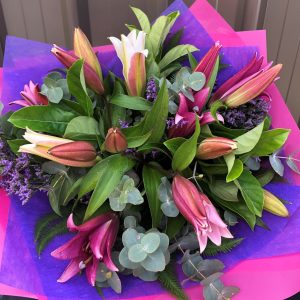 Lily Bouquet from above with pink and white colours